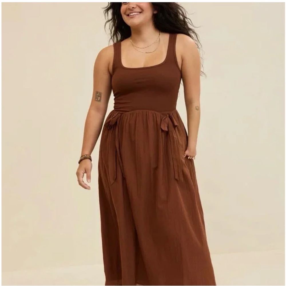 Aerie Small Brown Midi Dress At The Barre Bow Dress - Picture 6 of 6